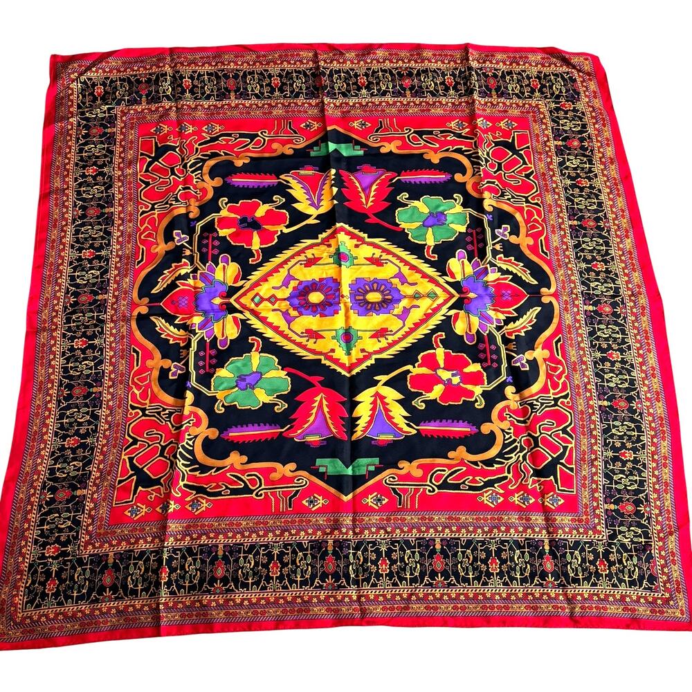 Vintage 1980s Linda Allard for Ellen Tracy silk scarf square ornate geometric